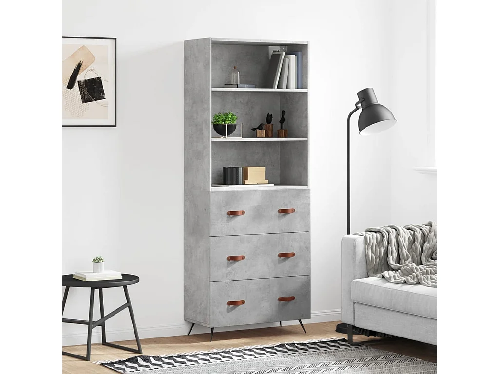 Buffet haut Gris béton 69,5x34x180 cm Bois d'ingénierie QWE62703