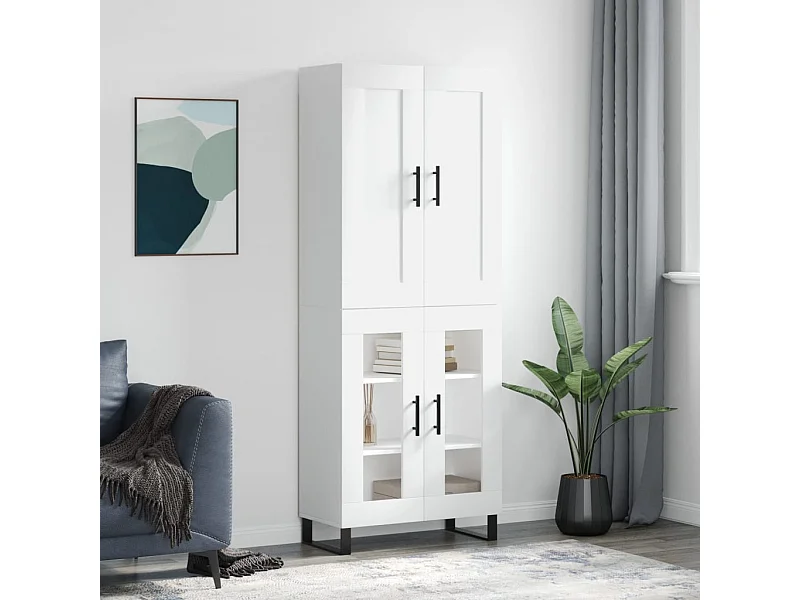 Buffet haut Blanc 69,5x34x180 cm Bois d'ingénierie QWE29228