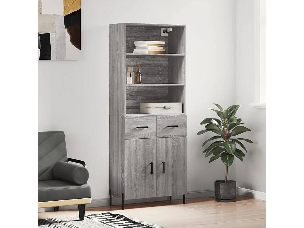 Buffet haut Sonoma gris 69,5x34x180 cm Bois d'ingénierie QWE48520