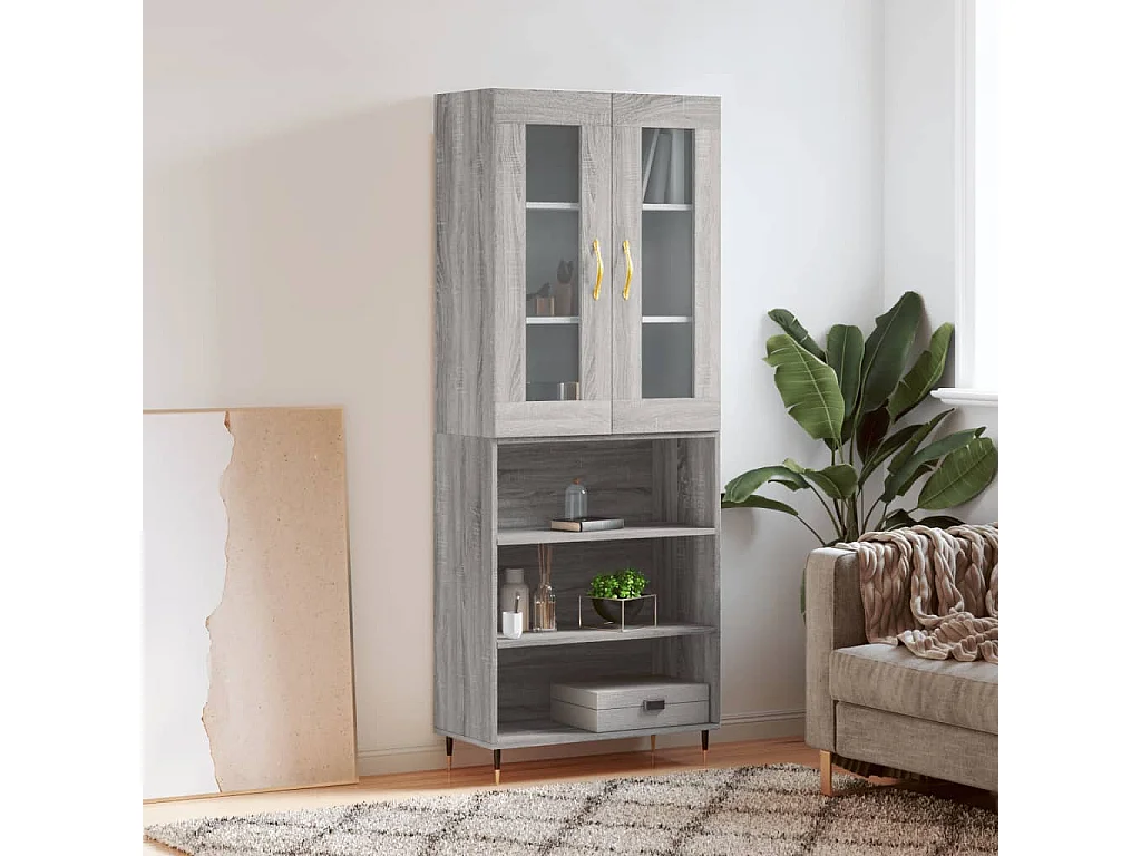 Aparador alto madera contrachapada gris sonoma 69,5x34x180 cm ES35026