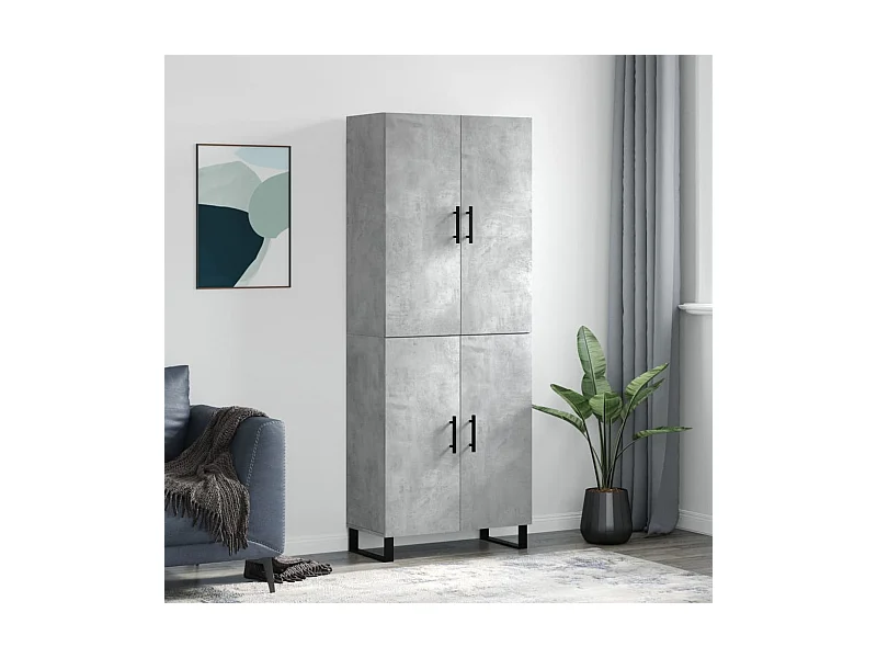 Buffet haut Gris béton 69,5x34x180 cm Bois d'ingénierie QWE66288