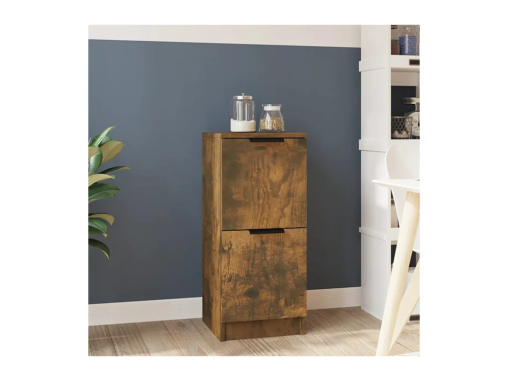 Aparador madera contrachapada color roble ahumado 30x30x70 cm ES57027