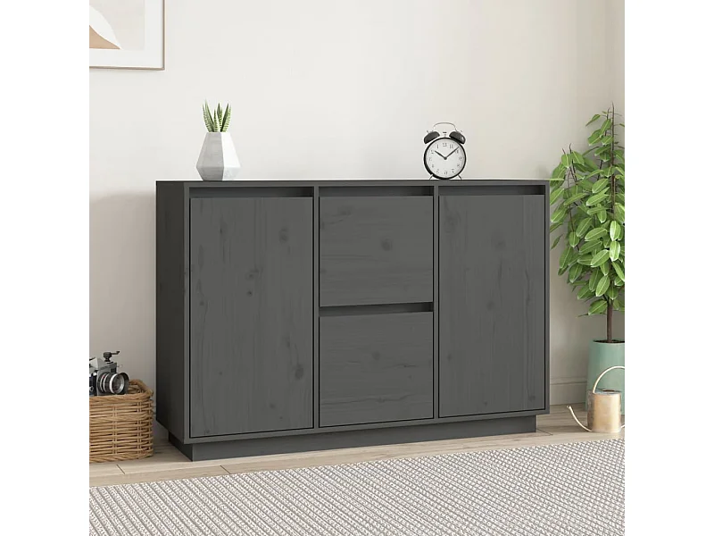 Buffet Gris 111x34x75 cm Bois massif de pin EGER40935