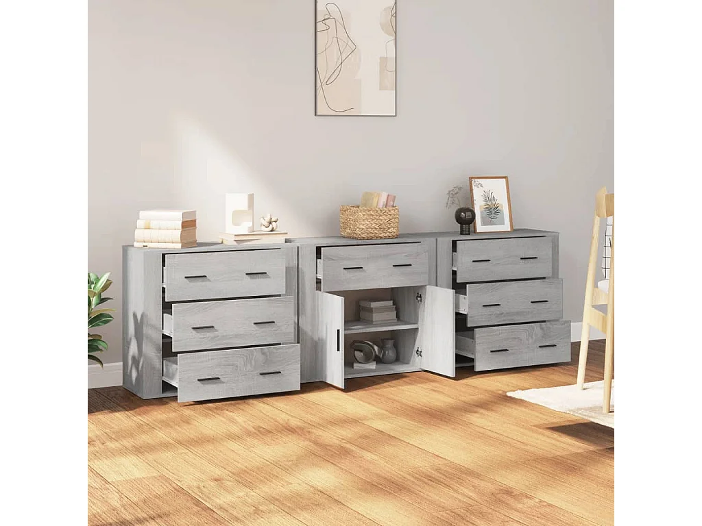 Buffets 3 pcs Sonoma gris Bois d'ingénierie EGER87136