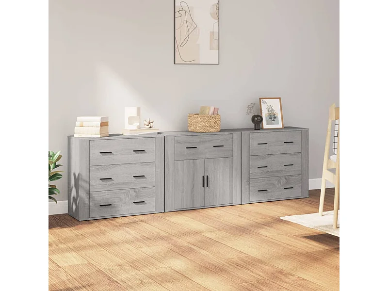 Buffets 3 pcs Sonoma gris Bois d'ingénierie EGER87136