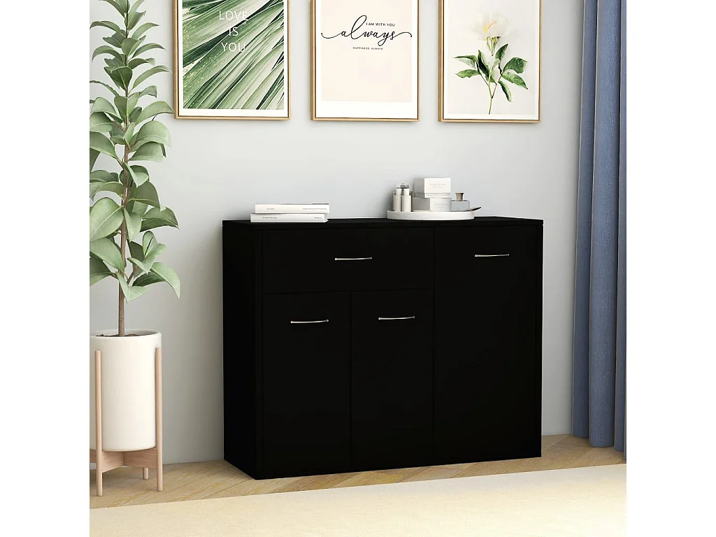 Aparador de madera contrachapada negro 88x30x70 cm ES68581