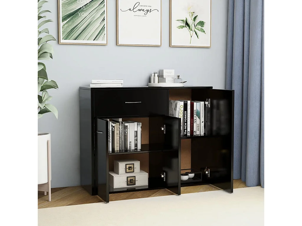 Aparador de madera contrachapada negro 88x30x70 cm ES68581