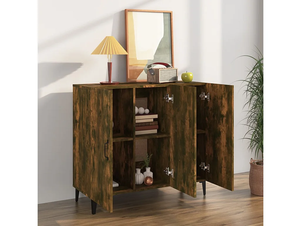 Aparador de madera de ingeniería roble ahumado 90x34x80 cm ES43398