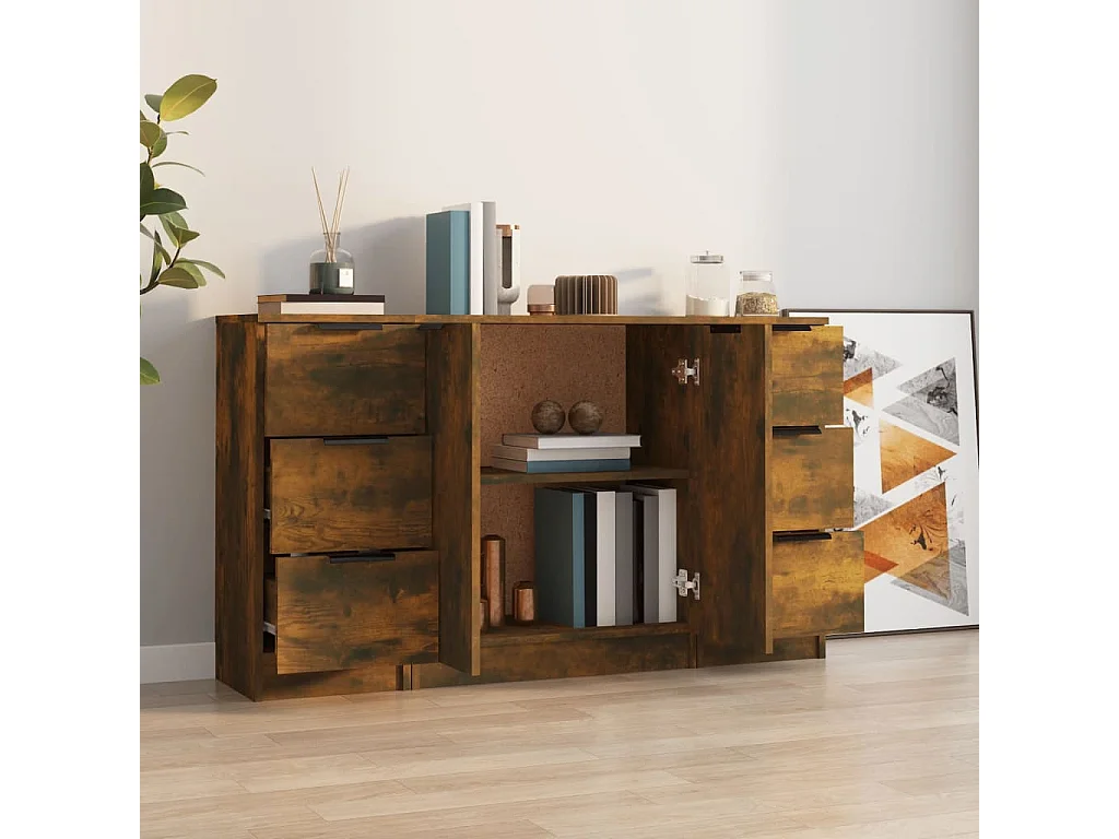 Buffets 3 pcs Chêne fumé Bois d'ingénierie EGER49538