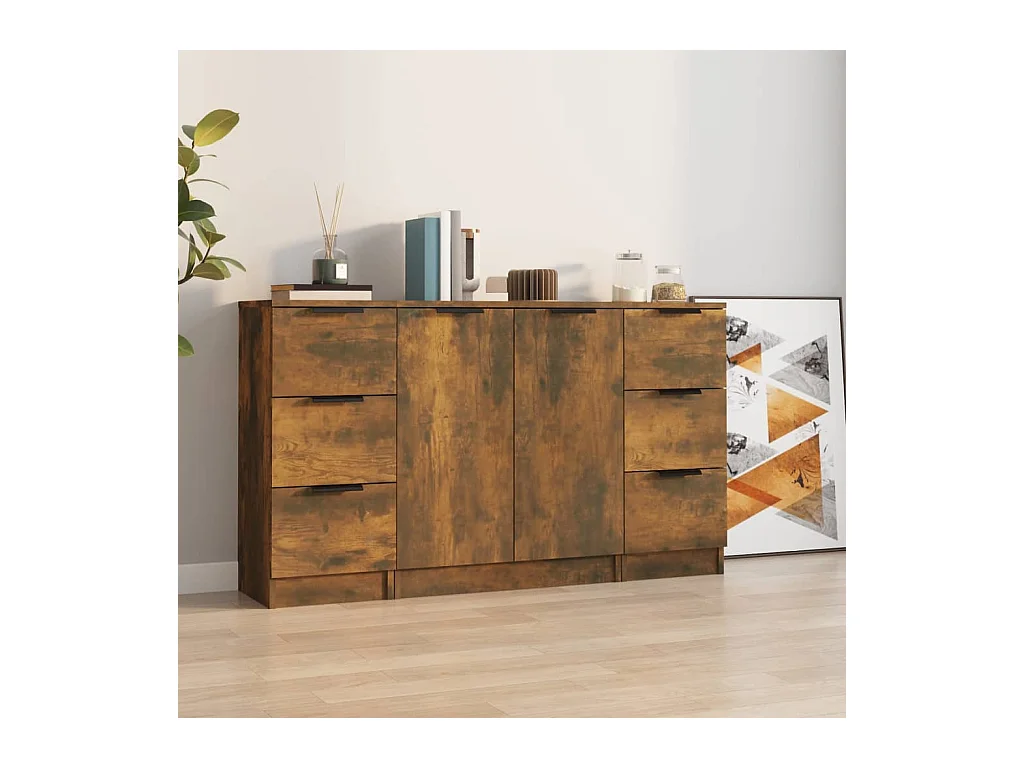 Buffets 3 pcs Chêne fumé Bois d'ingénierie EGER49538