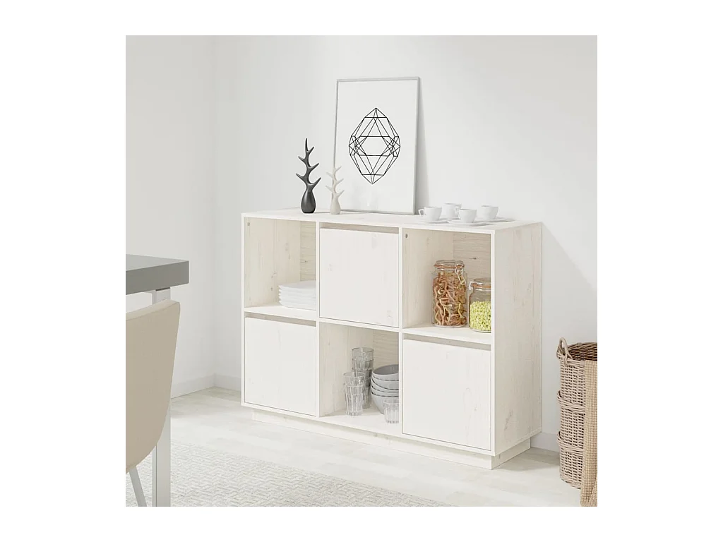 Buffet Blanc 110,5x35x80 cm Bois massif de pin QWE14042
