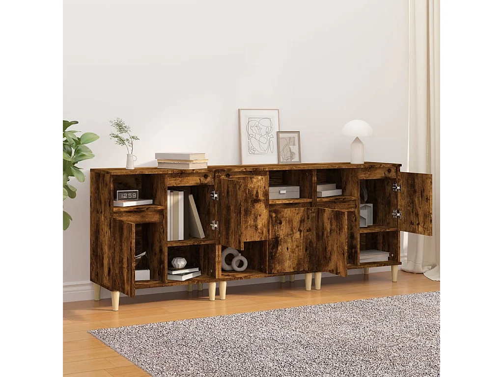Buffets 3 pcs chêne fumé 60x35x70 cm bois d'ingénierie EGER27244