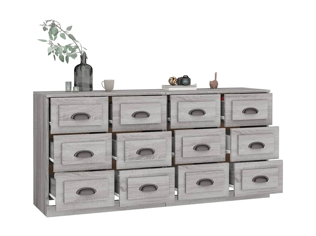 Dressoirs 2 st bewerkt hout grijs sonoma eikenkleurig NL850888