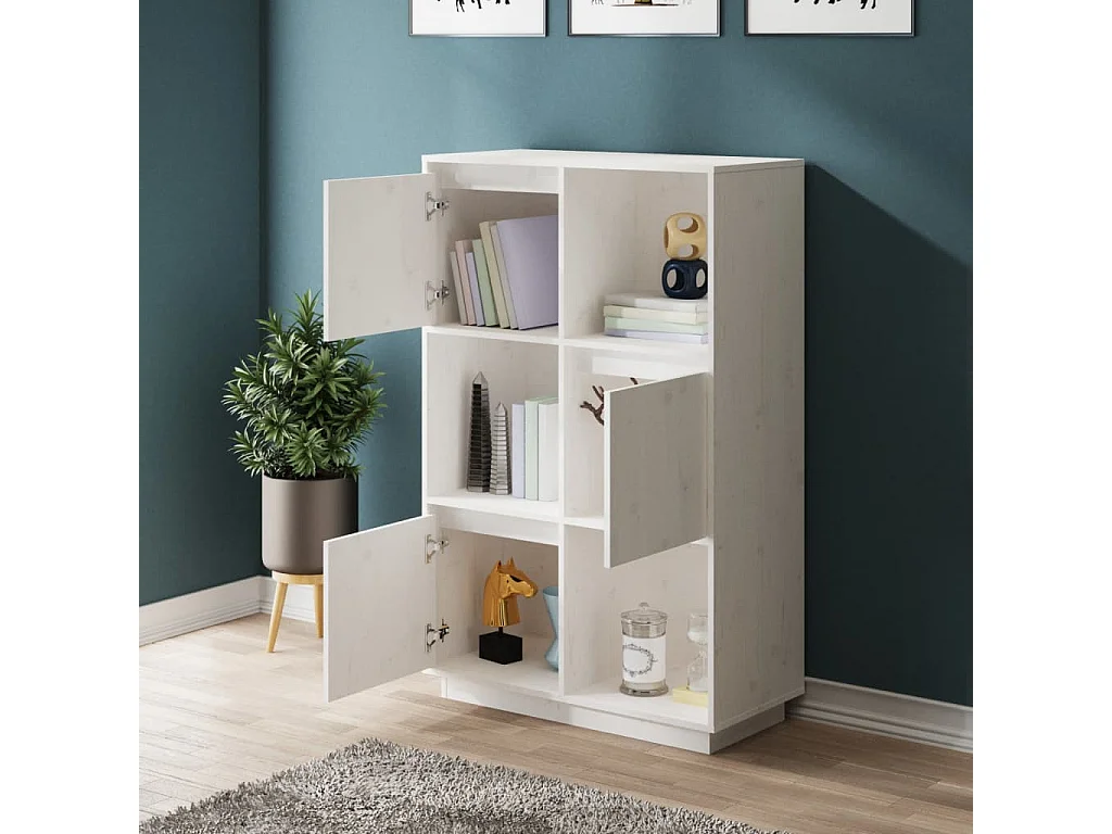 Highboard,Kommode Weiß 74x35x117 cm Massivholz Kiefer -gkd224676