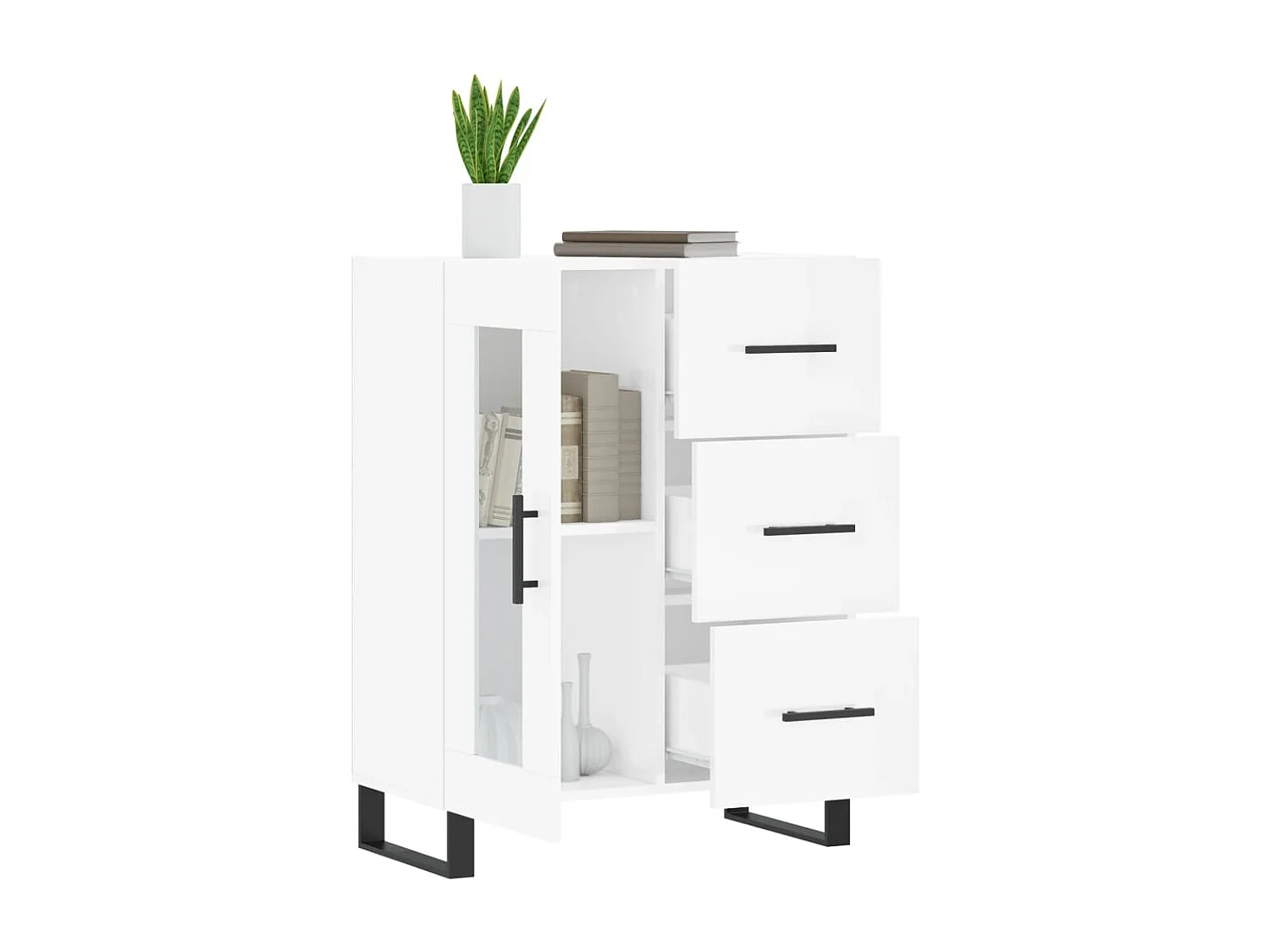 Aparador de madera contrachapada blanco brillante 69,5x34x90 cm ES16899