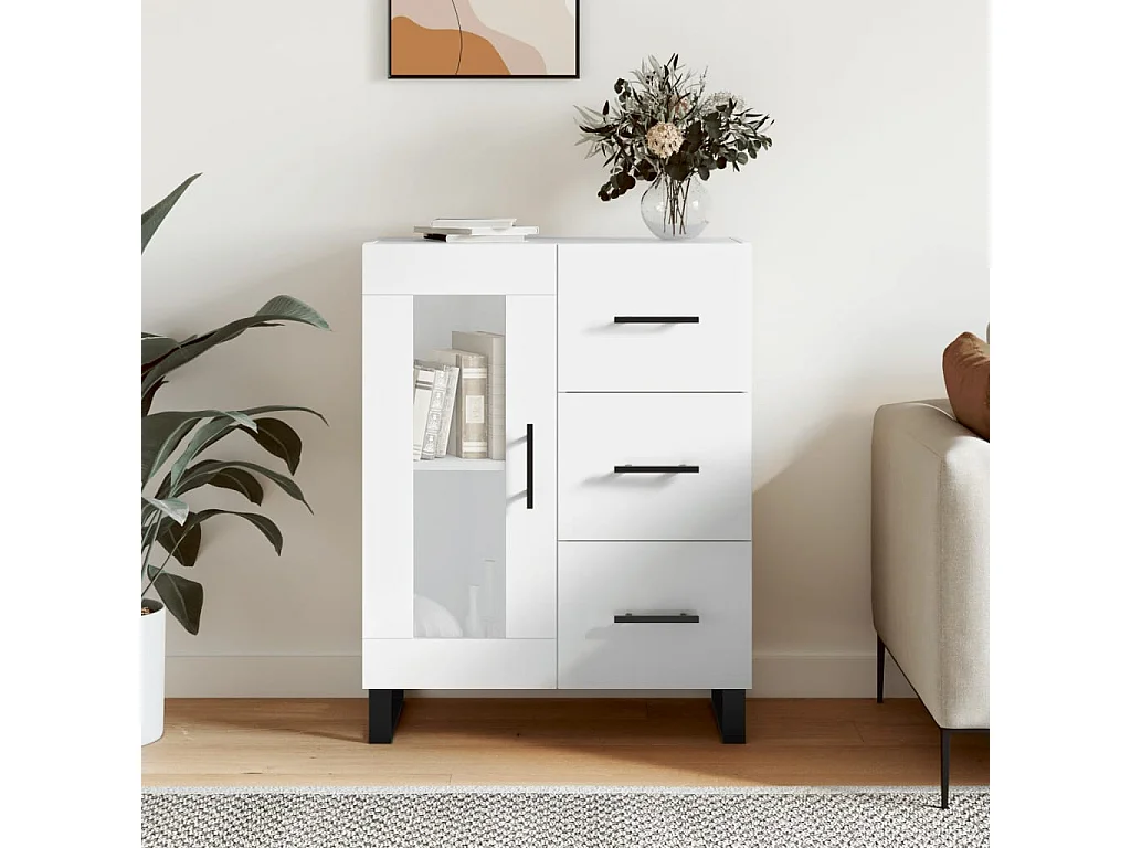 Buffet Blanc brillant 69,5x34x90 cm Bois d'ingénierie QWE50252