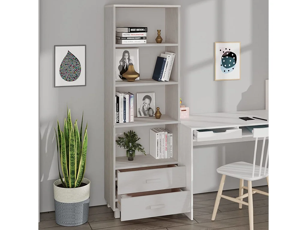 Highboard,Kommode HAMAR Weiß 60x35x180 cm Massivholz Kiefer -gkd79569