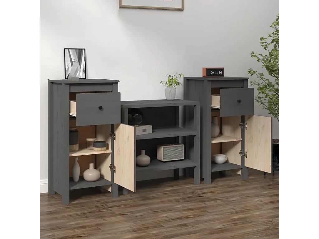 Dressoirs 2 st 40x35x80 cm massief grenenhout grijs NL716277