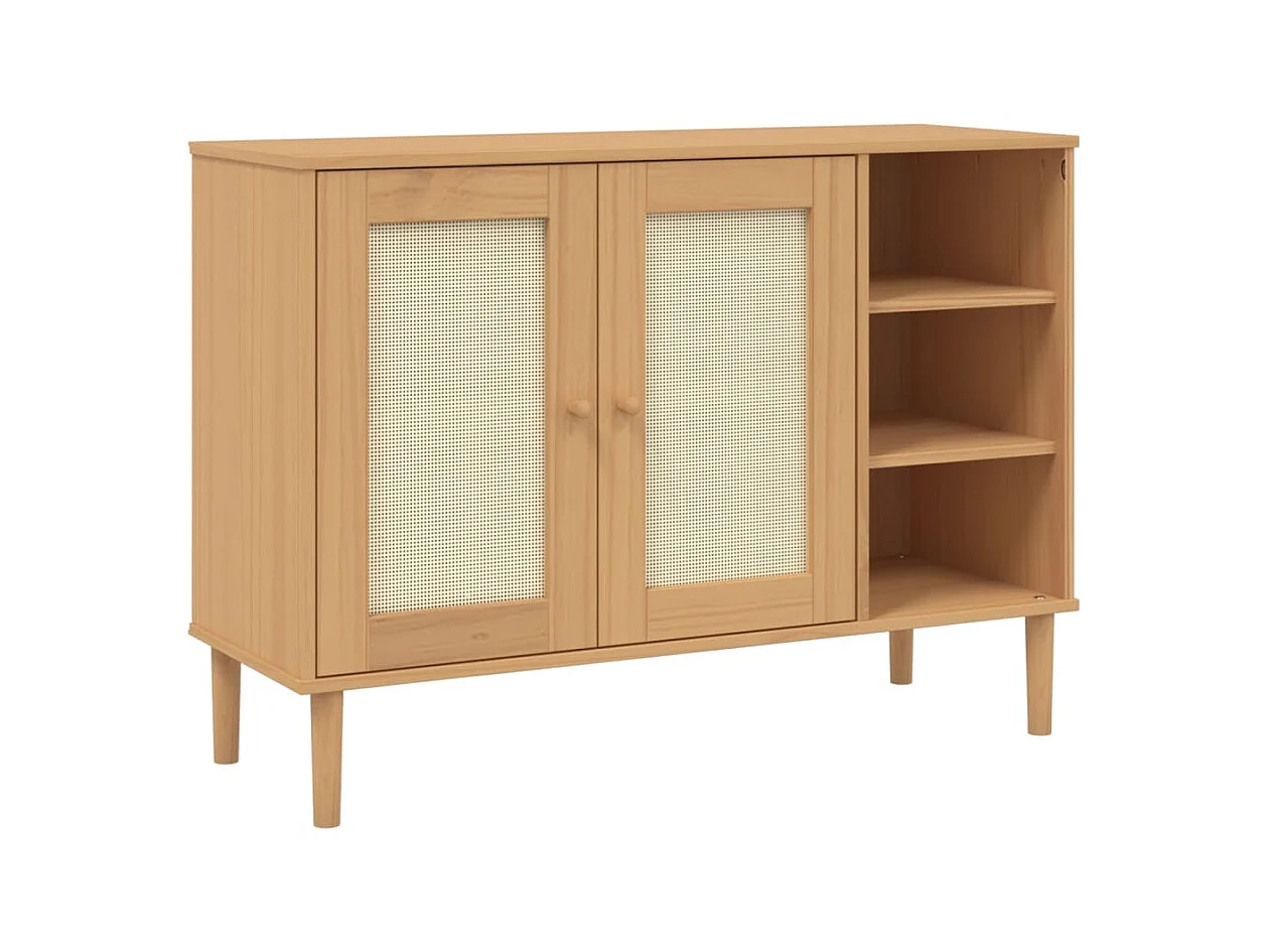 Aparador SENJA aspecto de ratán madera pino marrón 112x40x80 cm ES93019