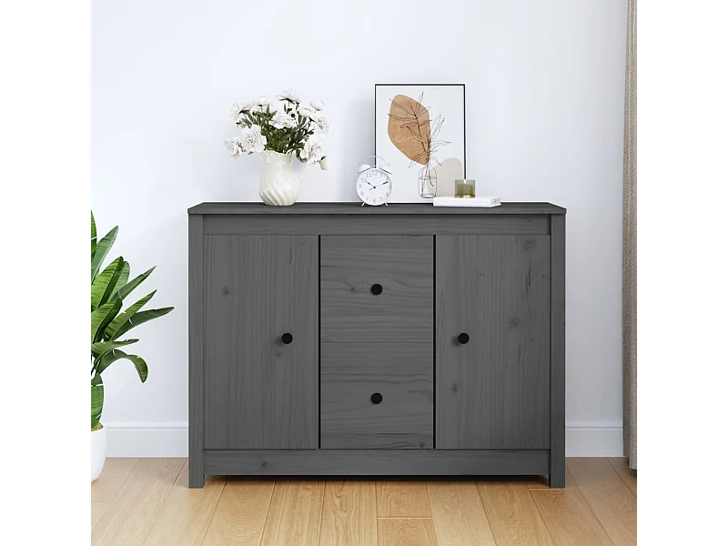 Buffet Gris 100x35x74 cm Bois massif de pin EGER79252