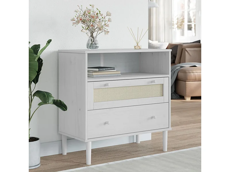 Dressoir SENJA rattan-look 80x40x80 cm massief grenenhout wit NL574037