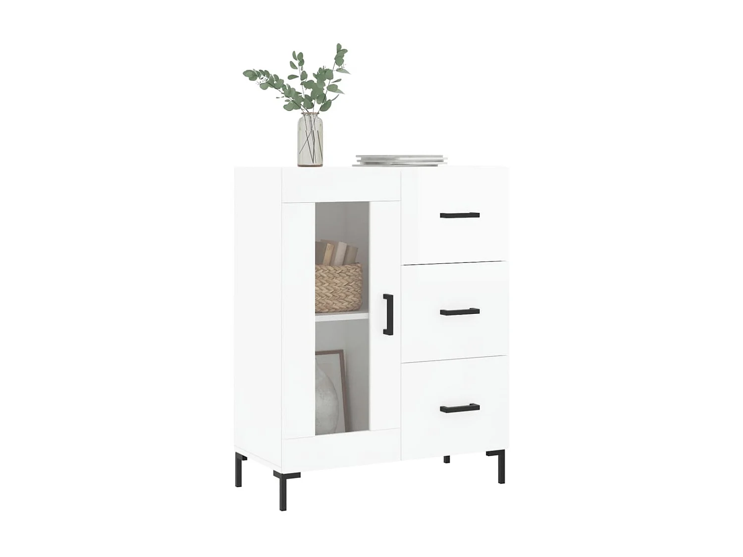 Buffet Blanc brillant 69,5x34x90 cm Bois d'ingénierie QWE17479