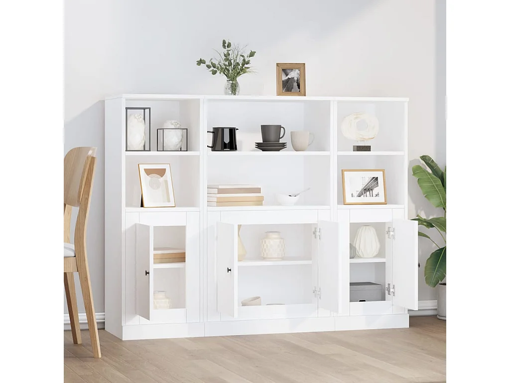 Hoge kasten 3 st bewerkt hout wit NL564997