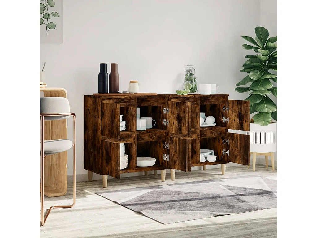 Aparadores 2 uds madera contrachapada roble ahumado 60x35x70 cm ES13220