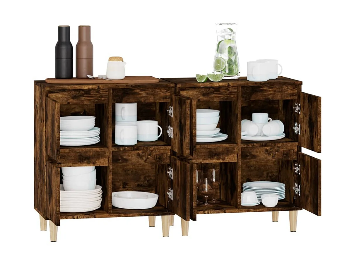 Aparadores 2 uds madera contrachapada roble ahumado 60x35x70 cm ES13220