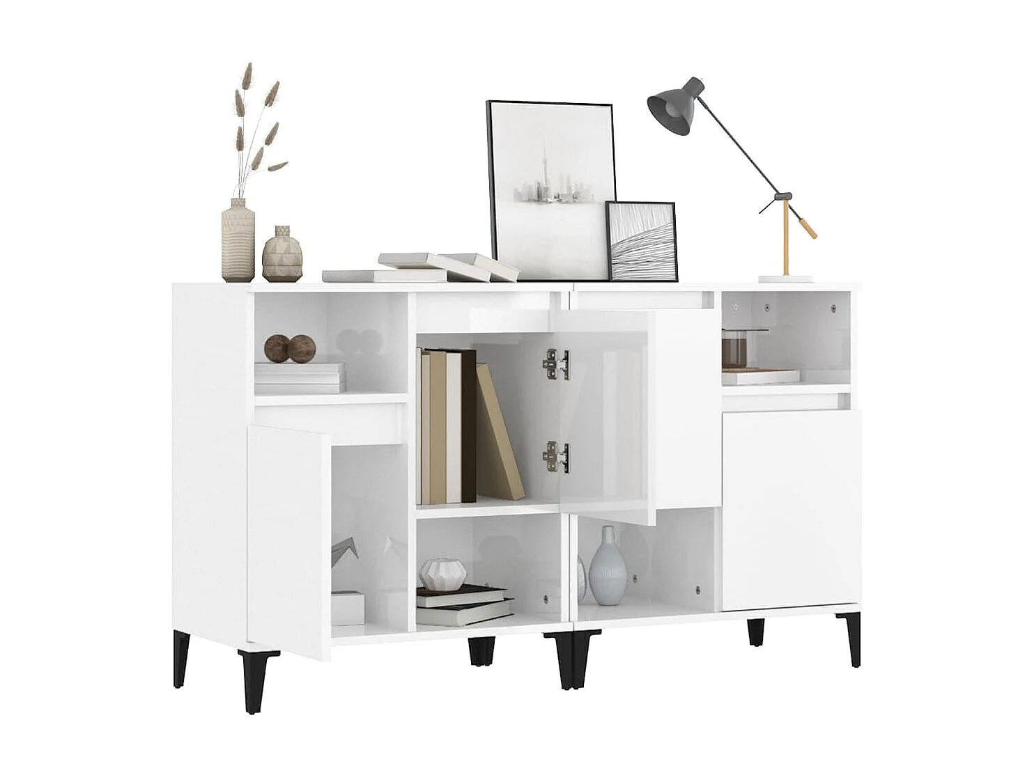 Buffets 2 pcs blanc brillant 60x35x70 cm bois d'ingénierie EGER76586