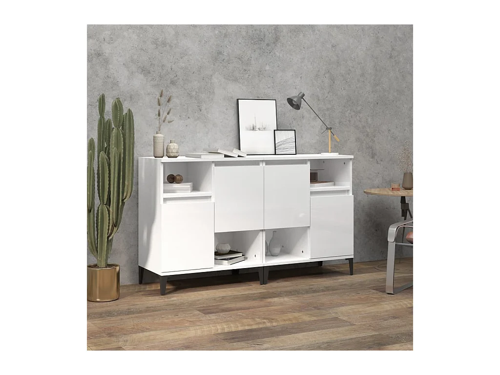 Buffets 2 pcs blanc brillant 60x35x70 cm bois d'ingénierie EGER76586