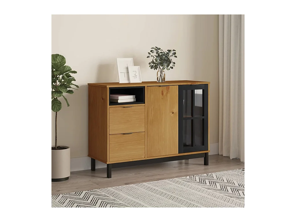 Buffet avec porte vitrée FLAM 110x40x80 cm bois massif de pin QWE49754