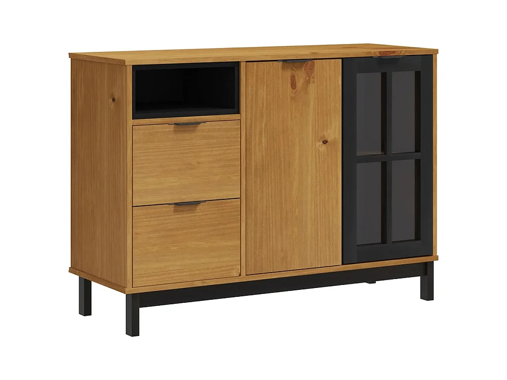 Buffet avec porte vitrée FLAM 110x40x80 cm bois massif de pin QWE49754