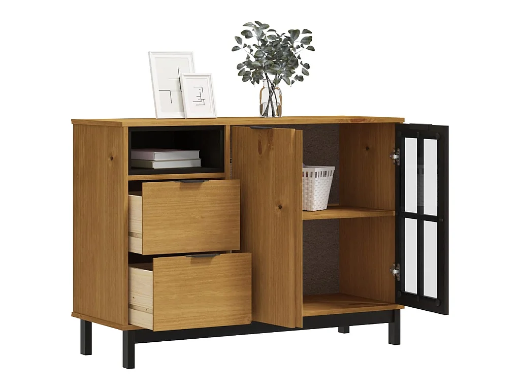 Buffet avec porte vitrée FLAM 110x40x80 cm bois massif de pin QWE49754