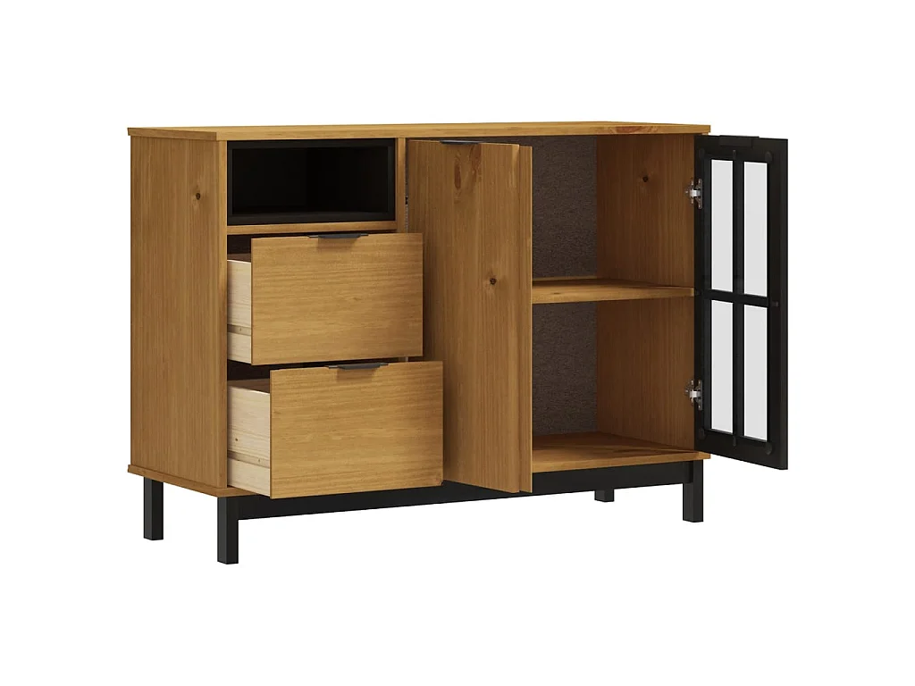 Buffet avec porte vitrée FLAM 110x40x80 cm bois massif de pin QWE49754