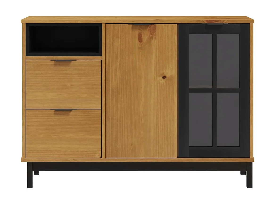Buffet avec porte vitrée FLAM 110x40x80 cm bois massif de pin QWE49754
