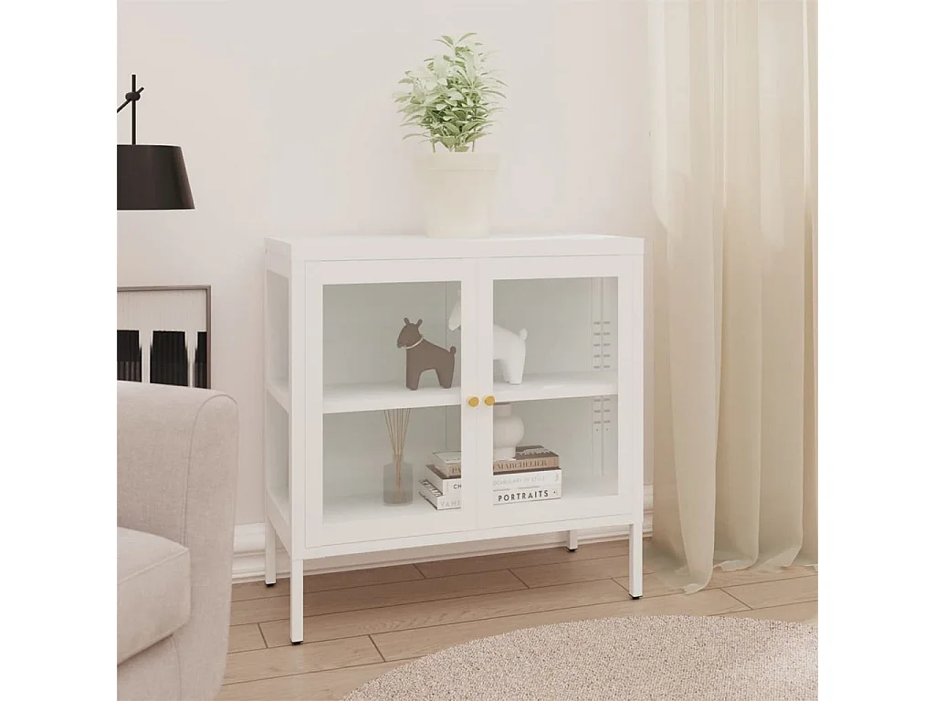 Buffet Blanc 70x35x70 cm Acier et verre EGER84463