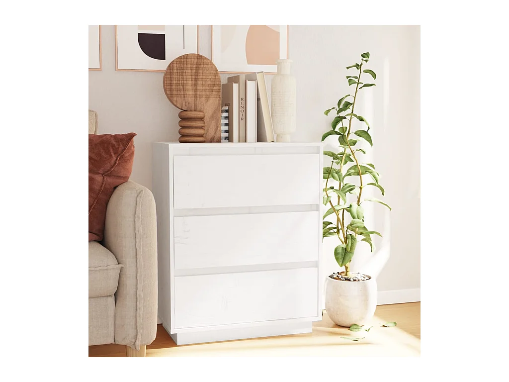 Buffet Blanc 60x34x75 cm Bois massif de pin EGER96476