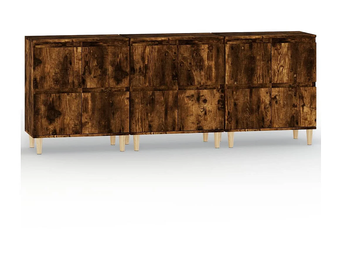 Aparadores 3 uds madera contrachapada roble ahumado 60x35x70 cm ES13652