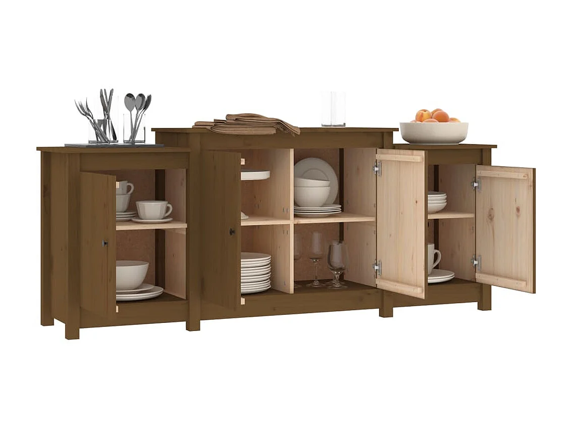 Aparador de madera maciza de pino marrón miel 164x37x68 cm ES84171