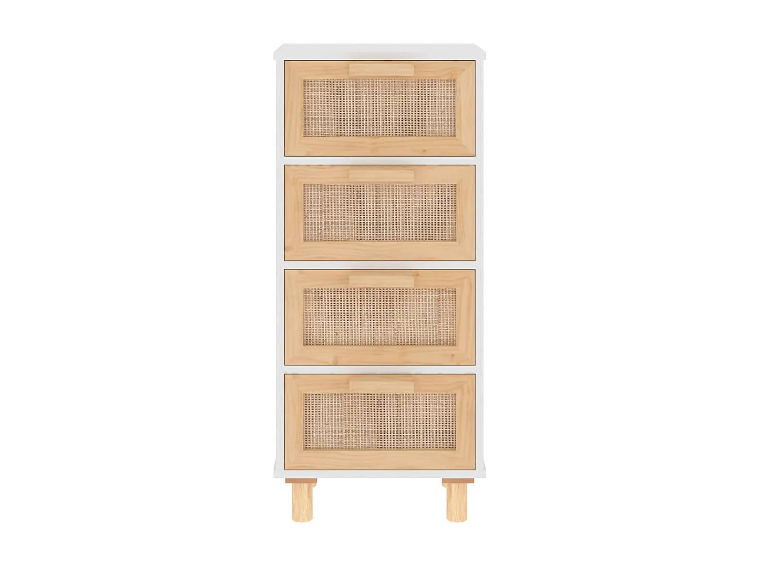 Buffet Blanc 40x30x90 cm Bois de pin massif et rotin naturel QWE76386
