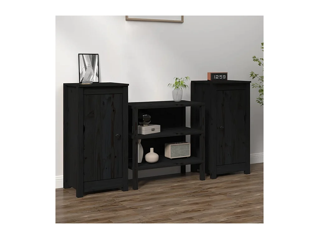 lot de 2 Buffets Noir 40x35x80 cm Bois massif de pin QWE95939