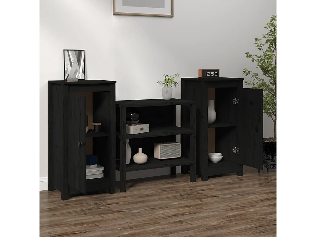 lot de 2 Buffets Noir 40x35x80 cm Bois massif de pin QWE95939