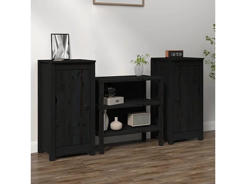 lot de 2 Buffets Noir 40x35x80 cm Bois massif de pin QWE95939