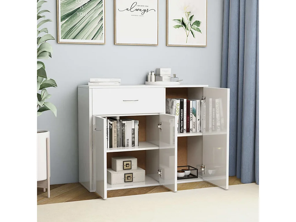 Dressoir 88x30x70 cm bewerkt hout hoogglans wit NL987616