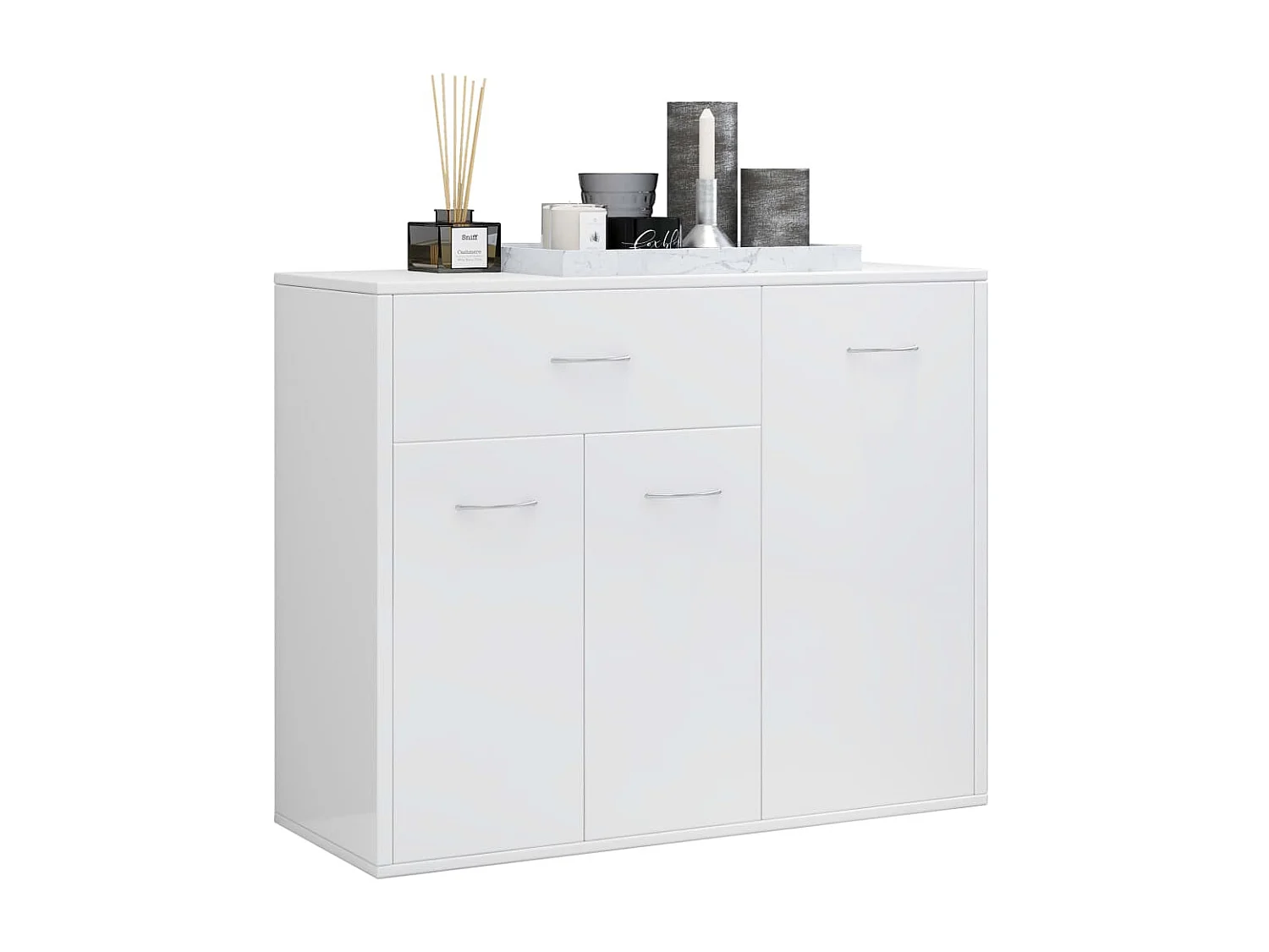 Buffet Blanc brillant 88x30x70 cm Aggloméré EGER34502