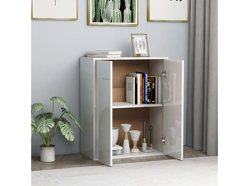 Aparador 60x30x75 cm contraplacado branco brilhante PT896396