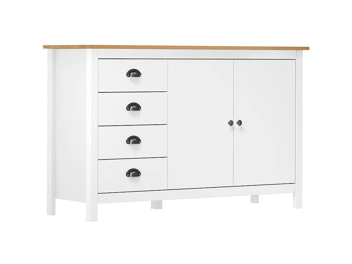 Buffet Hill Blanc 130x40x80 cm Bois de pin solide EGER34928