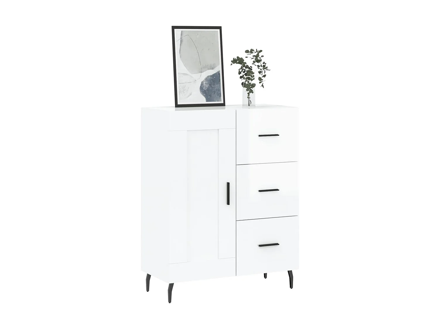 Buffet Blanc brillant 69,5x34x90 cm Bois d'ingénierie QWE89513
