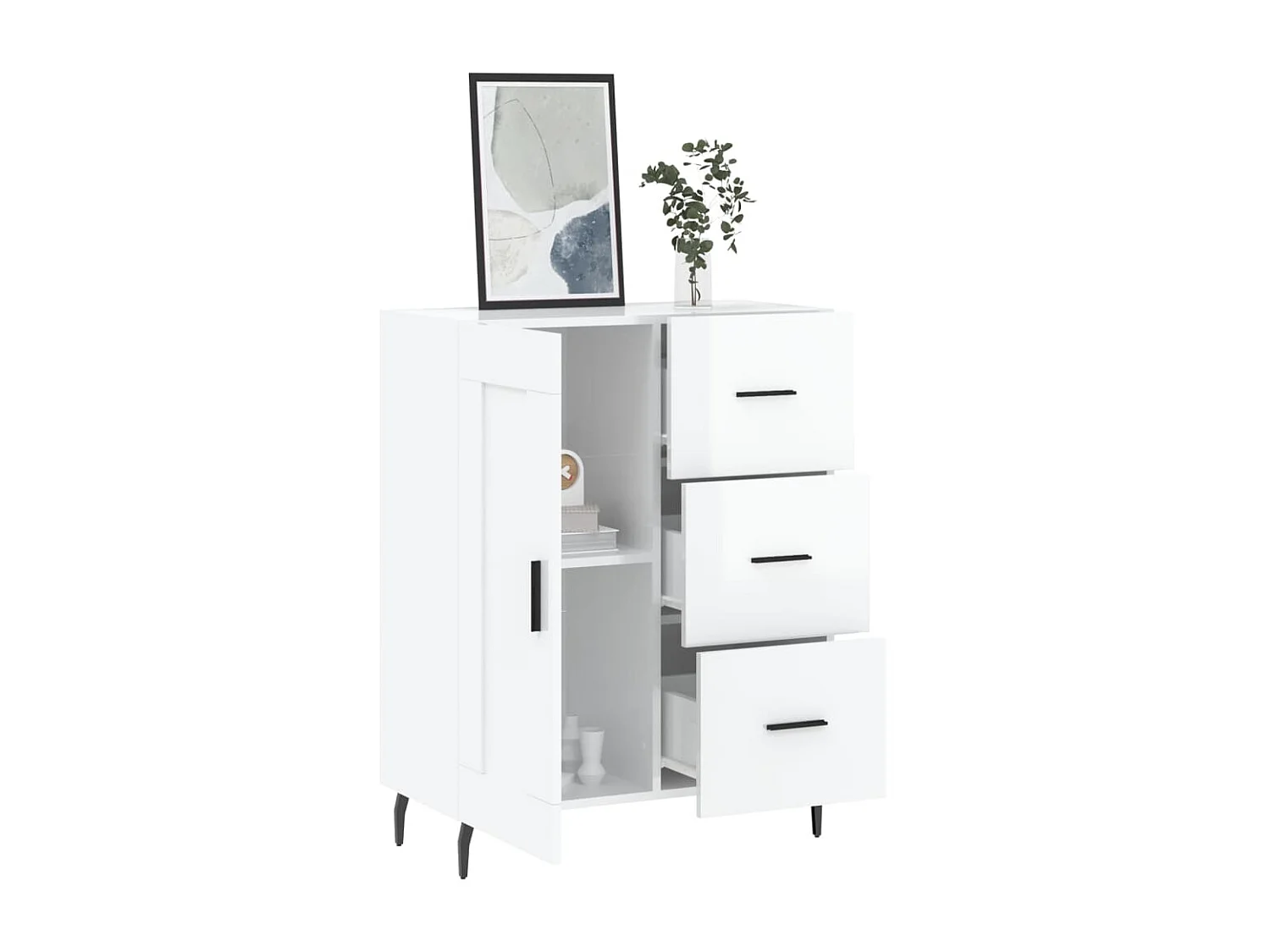 Buffet Blanc brillant 69,5x34x90 cm Bois d'ingénierie QWE89513